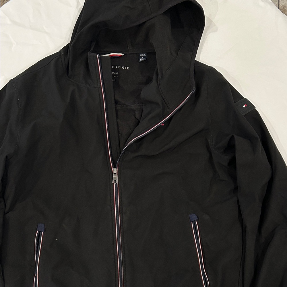Tommy Hilfiger Men's Black Windbreaker with Hood
